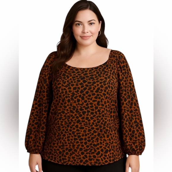 J Jill Women Blouse Top Plus Size 2X Copper Leopard Witchy Whimsy Goth - Picture 1 of 7